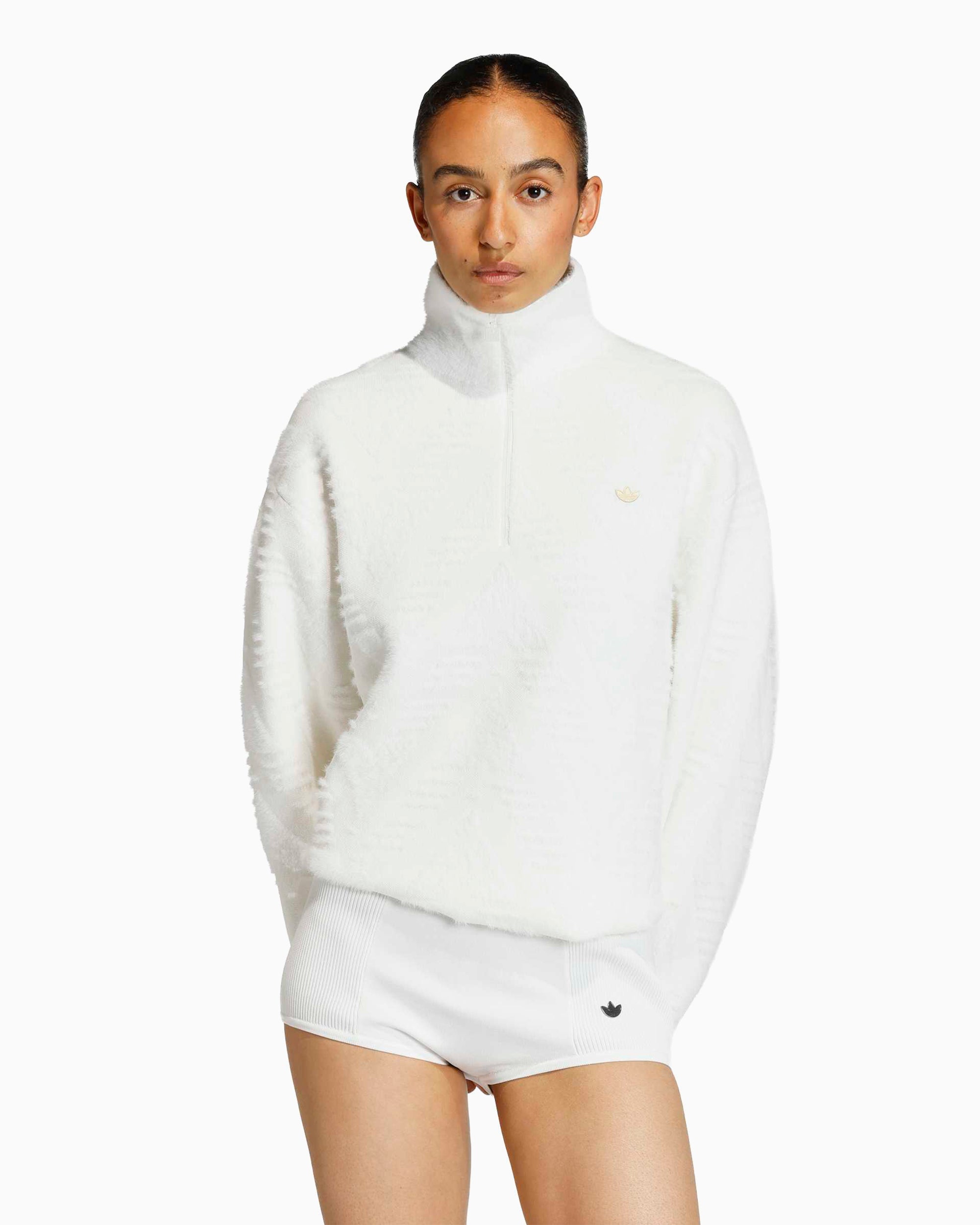 ホワイト 編み込みデザイン ジャケット F adidas Originals Knitted Women's Fleece Jacket