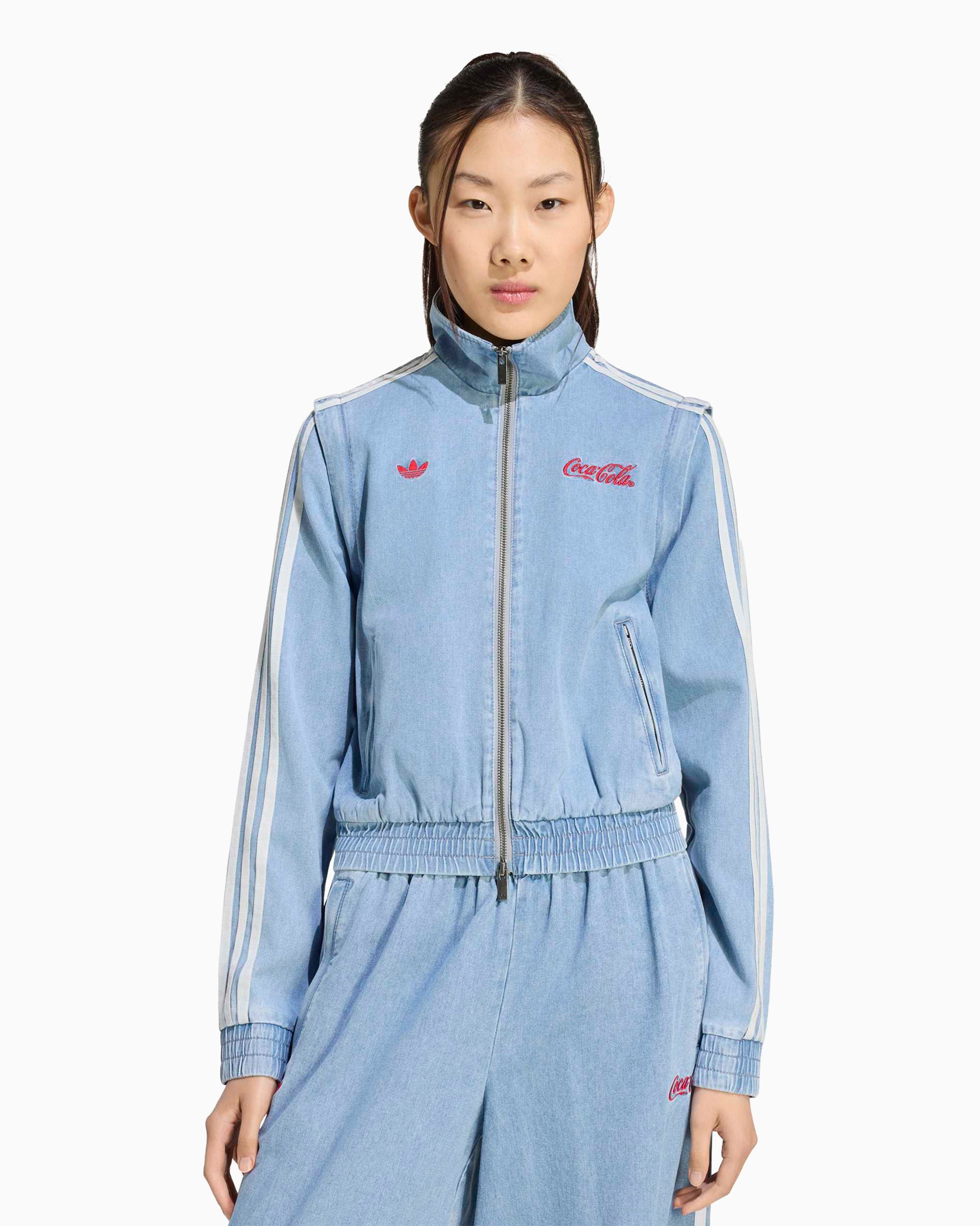 Jackets Coats adidas Originals x Coca-Cola Firebird Denim Logo Detachable Slim Women's Track Jacket - KY7548