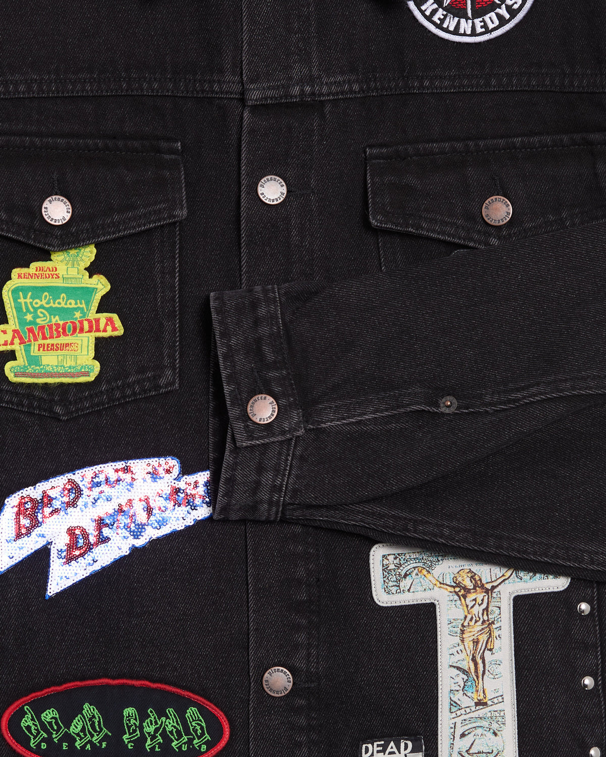 Jackets Coats Pleasures x Dead Kennedys DIY Trucker with Patches Men's Denim Jacket - P26F040-BLACK