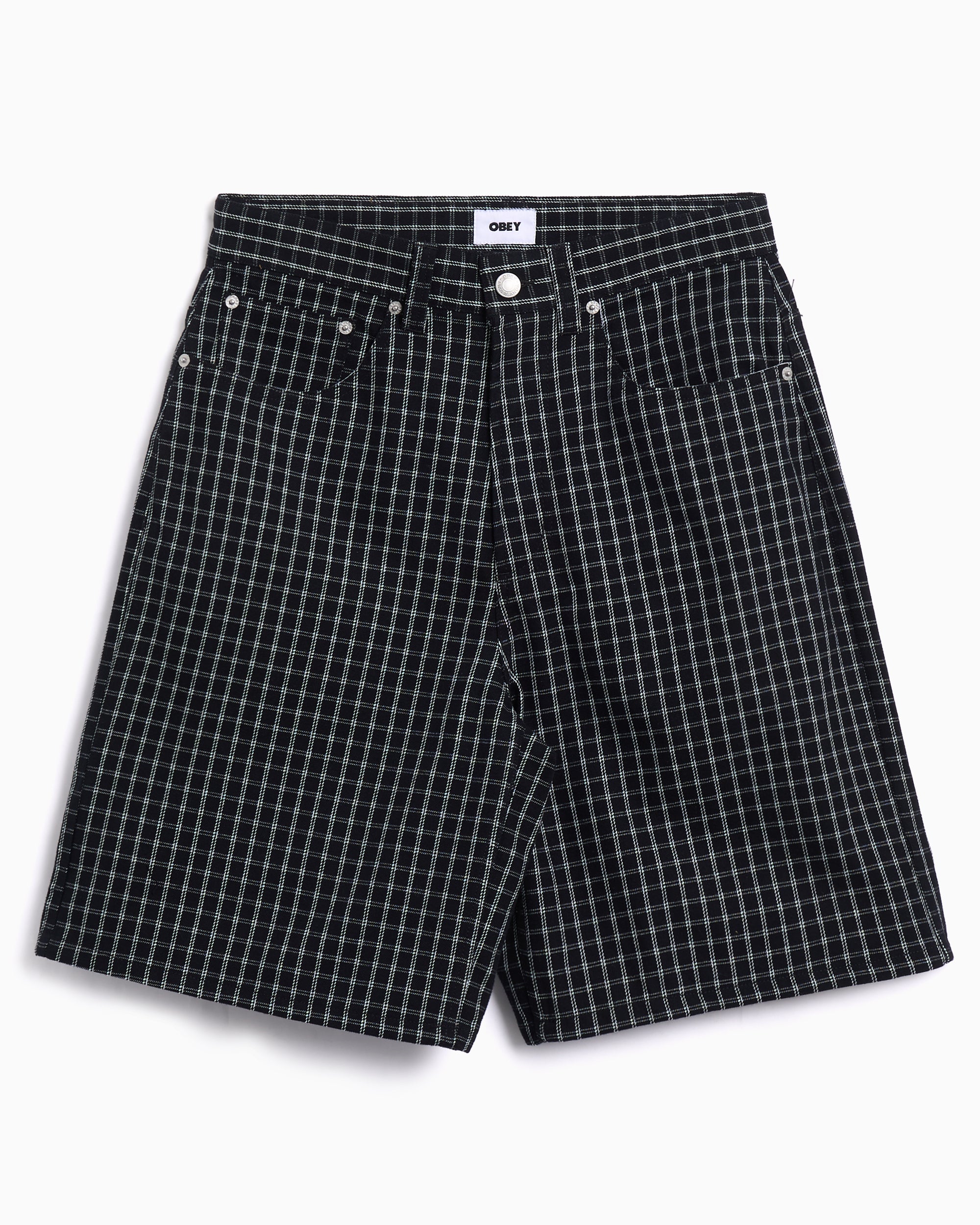 Shorts OBEY Clothing Plaid Denim Relaxed Men's Shorts - 172100095-BKM