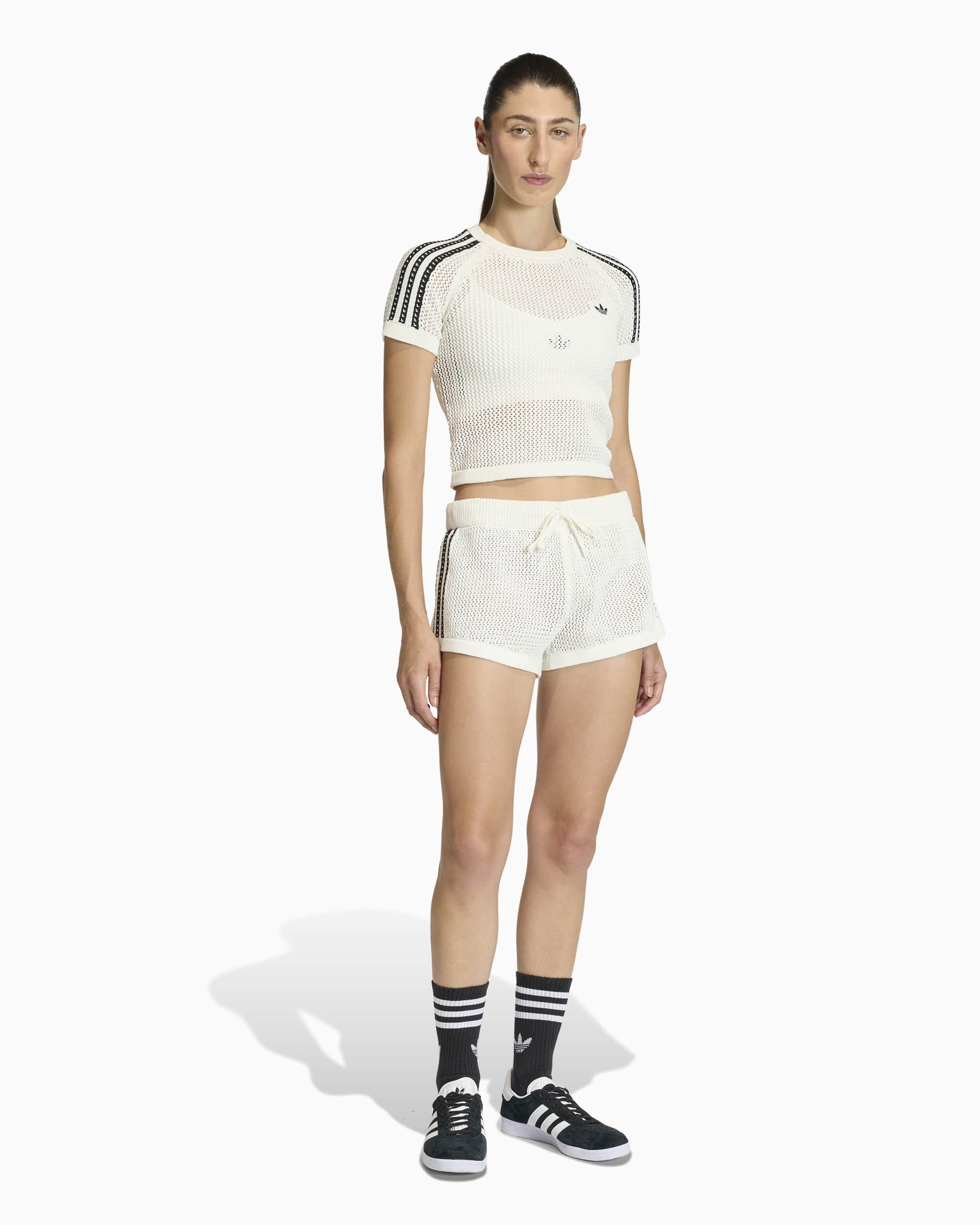 T-Shirts adidas Originals Knitted Crochet Cali Logo Crop Women's T-Shirt - KE0200