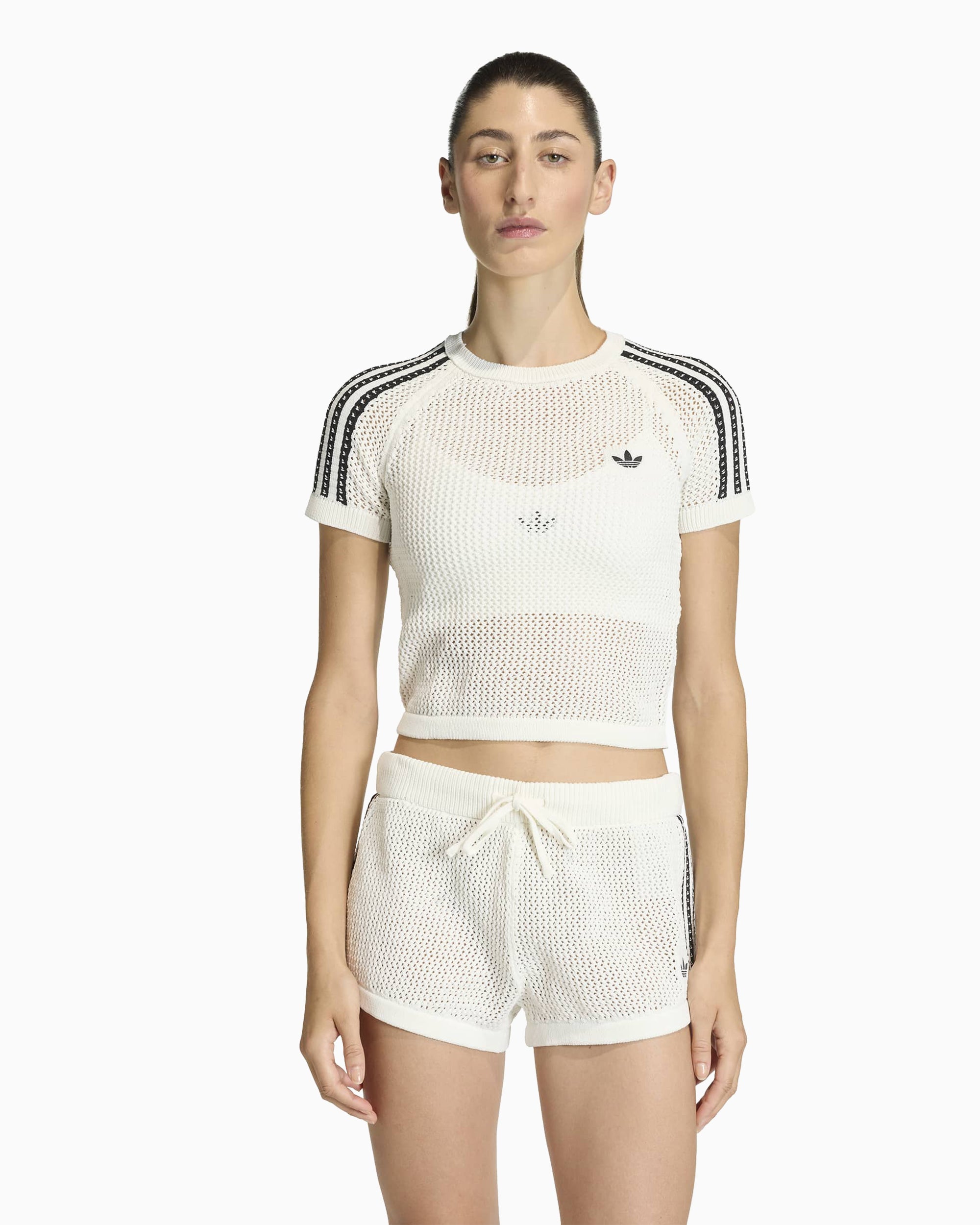 T-Shirts adidas Originals Knitted Crochet Cali Logo Crop Women's T-Shirt - KE0200