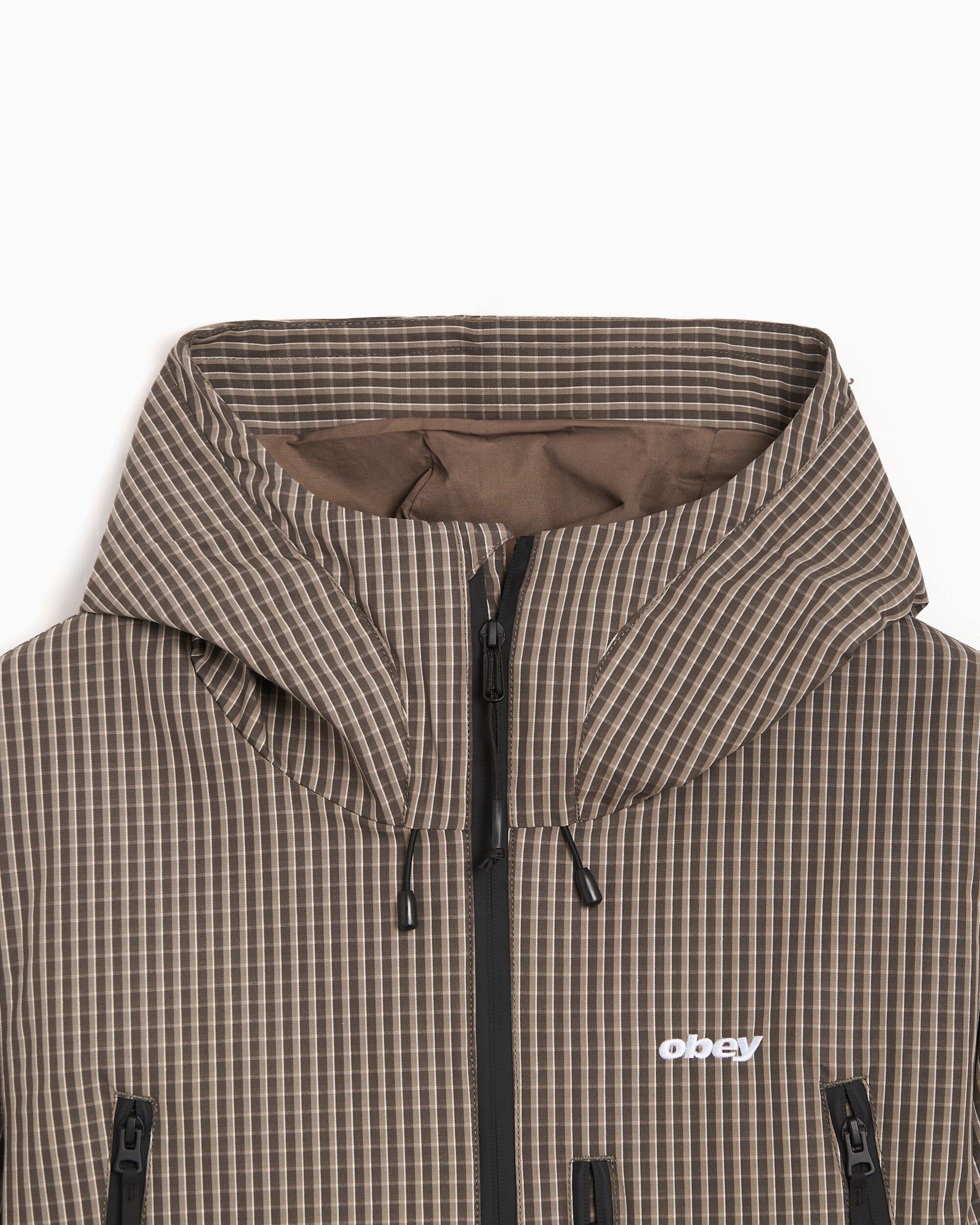 Jackets Coats OBEY Clothing Obsidian Plaid Relaxed Men's Rain Jacket - 121800639-VVR