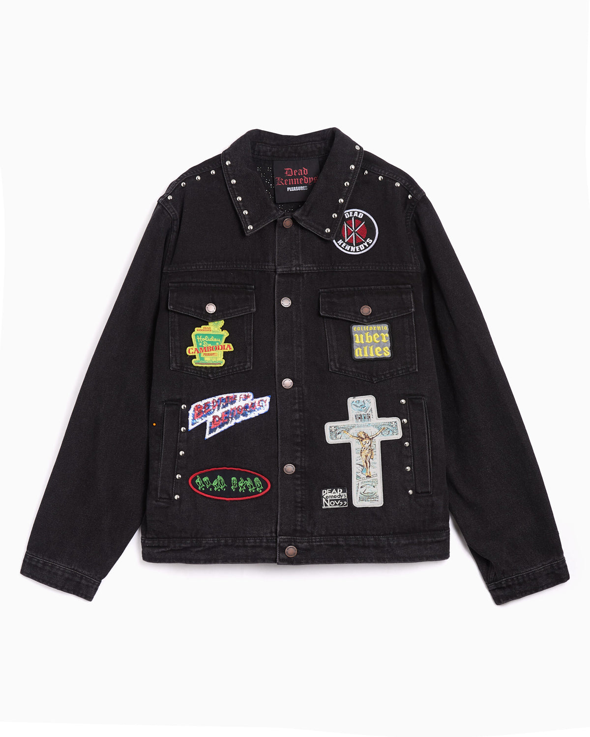 Jackets Coats Pleasures x Dead Kennedys DIY Trucker with Patches Men's Denim Jacket - P26F040-BLACK