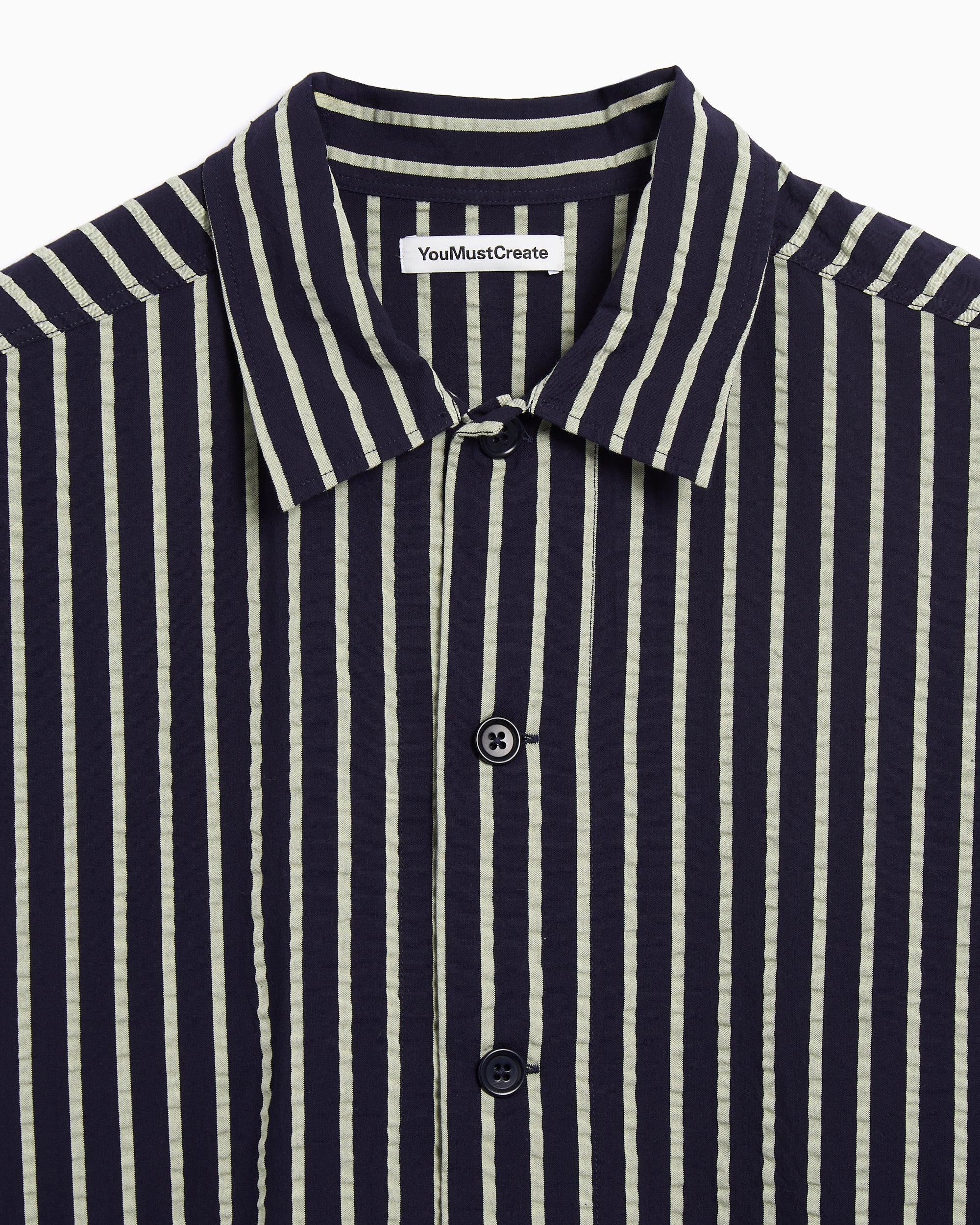 Jackets Coats YMC PJ Striped Relaxed Men's Overshirt - P5YMF-NAVYYELLOW