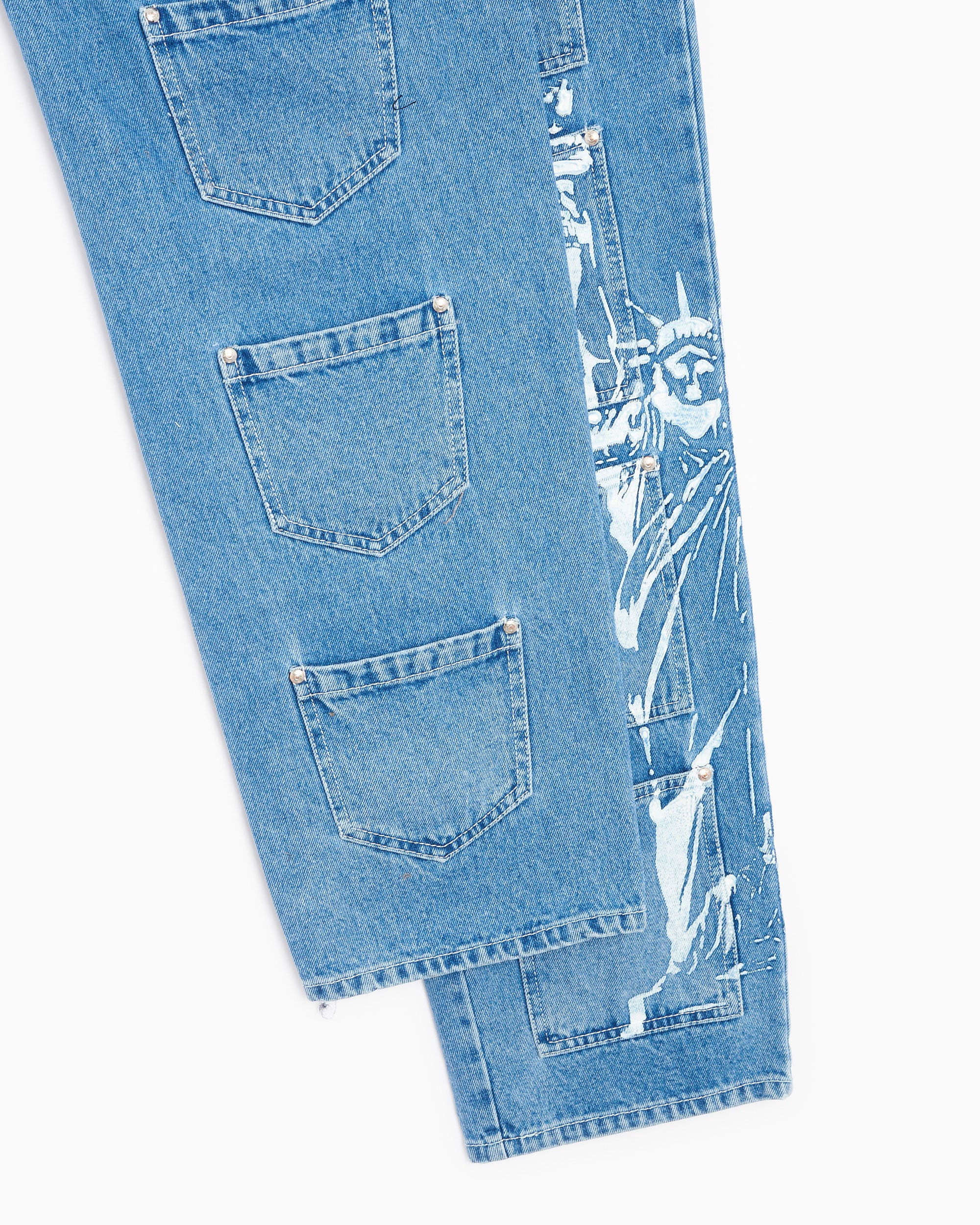 Lourdes New York Pockets Cargo Unisex Denim Pants Unisex Jeans