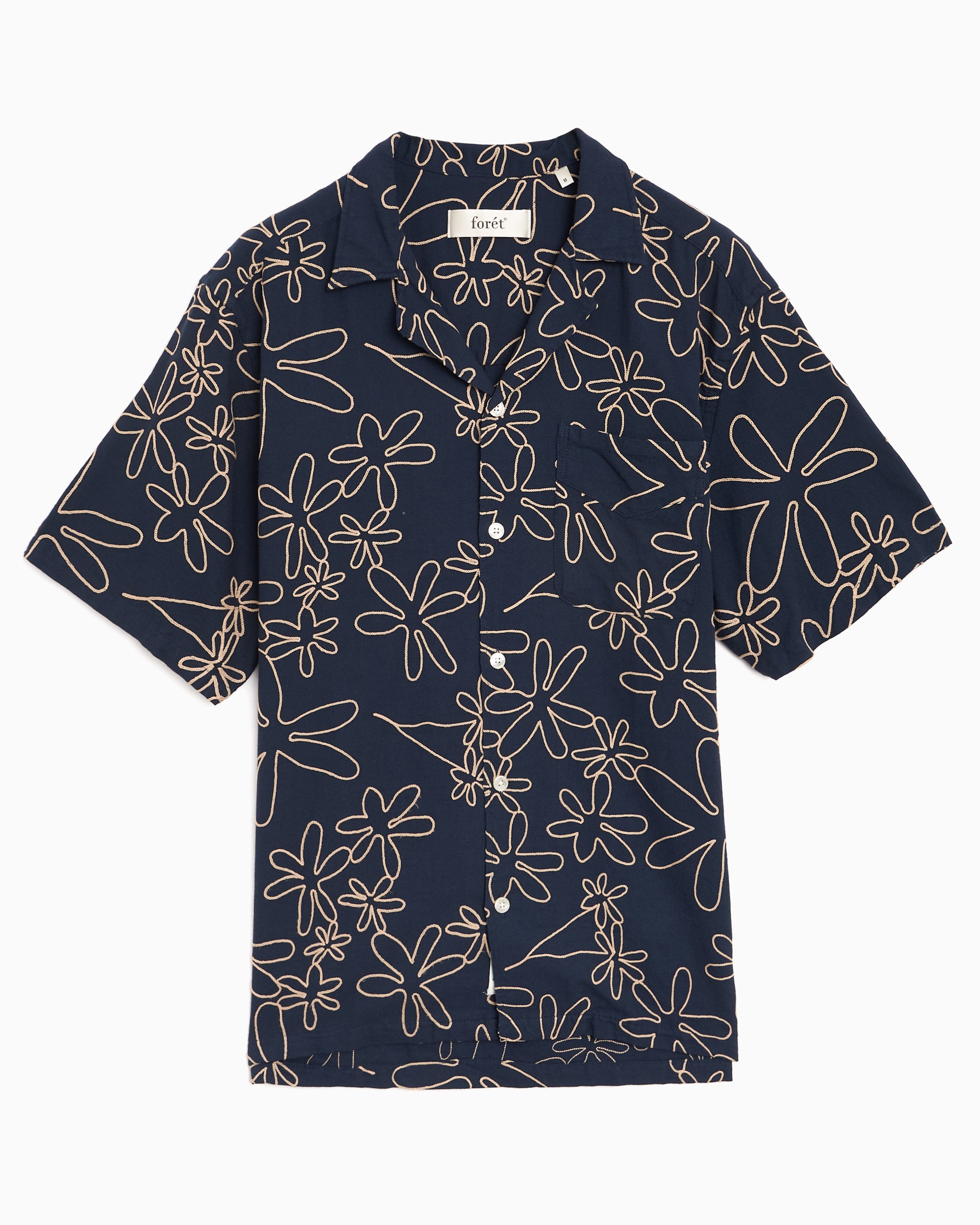 Shirts forét Flower Embroidered Short-Sleeved Men's Shirt - F1044-NAVY