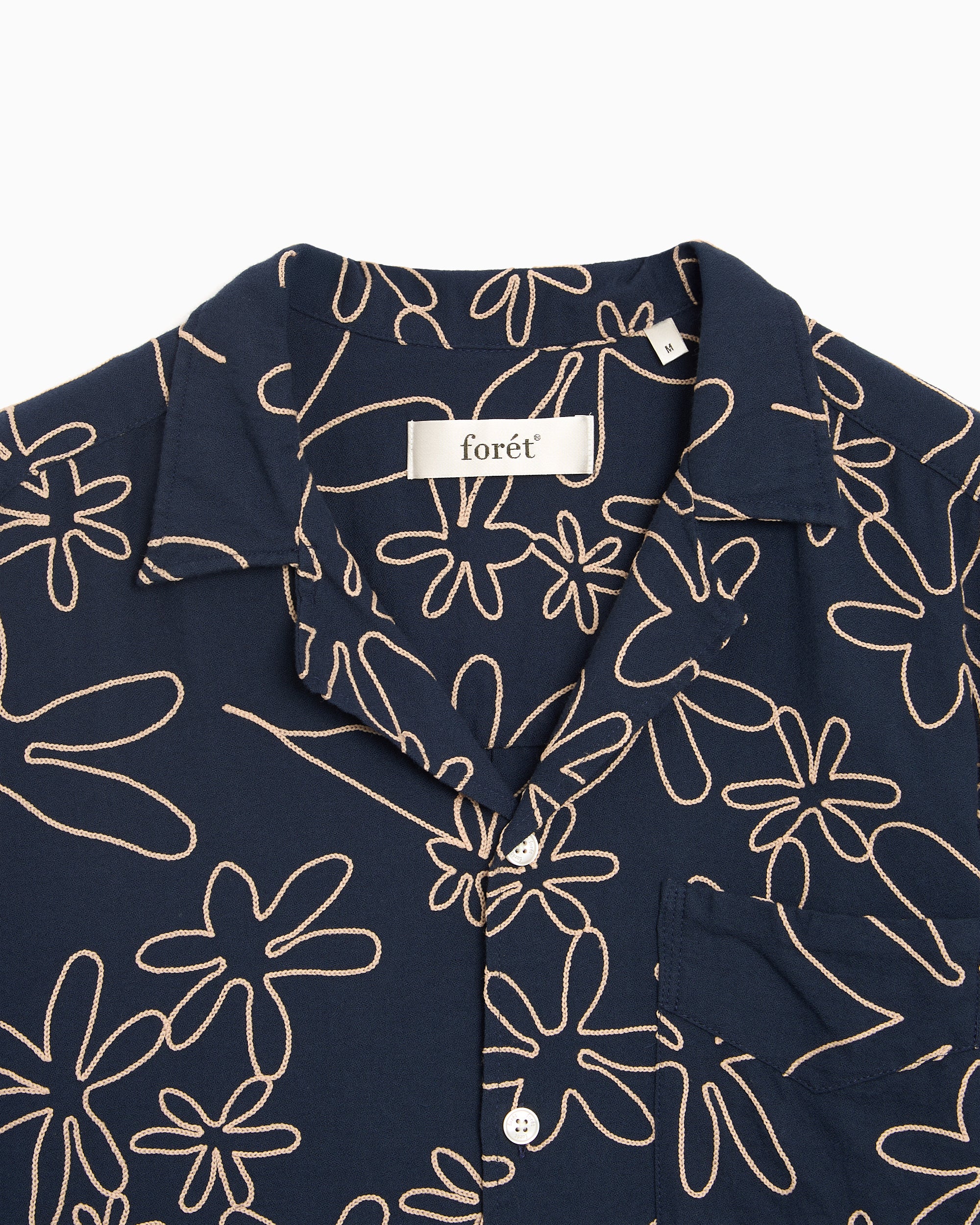 Shirts forét Flower Embroidered Short-Sleeved Men's Shirt - F1044-NAVY