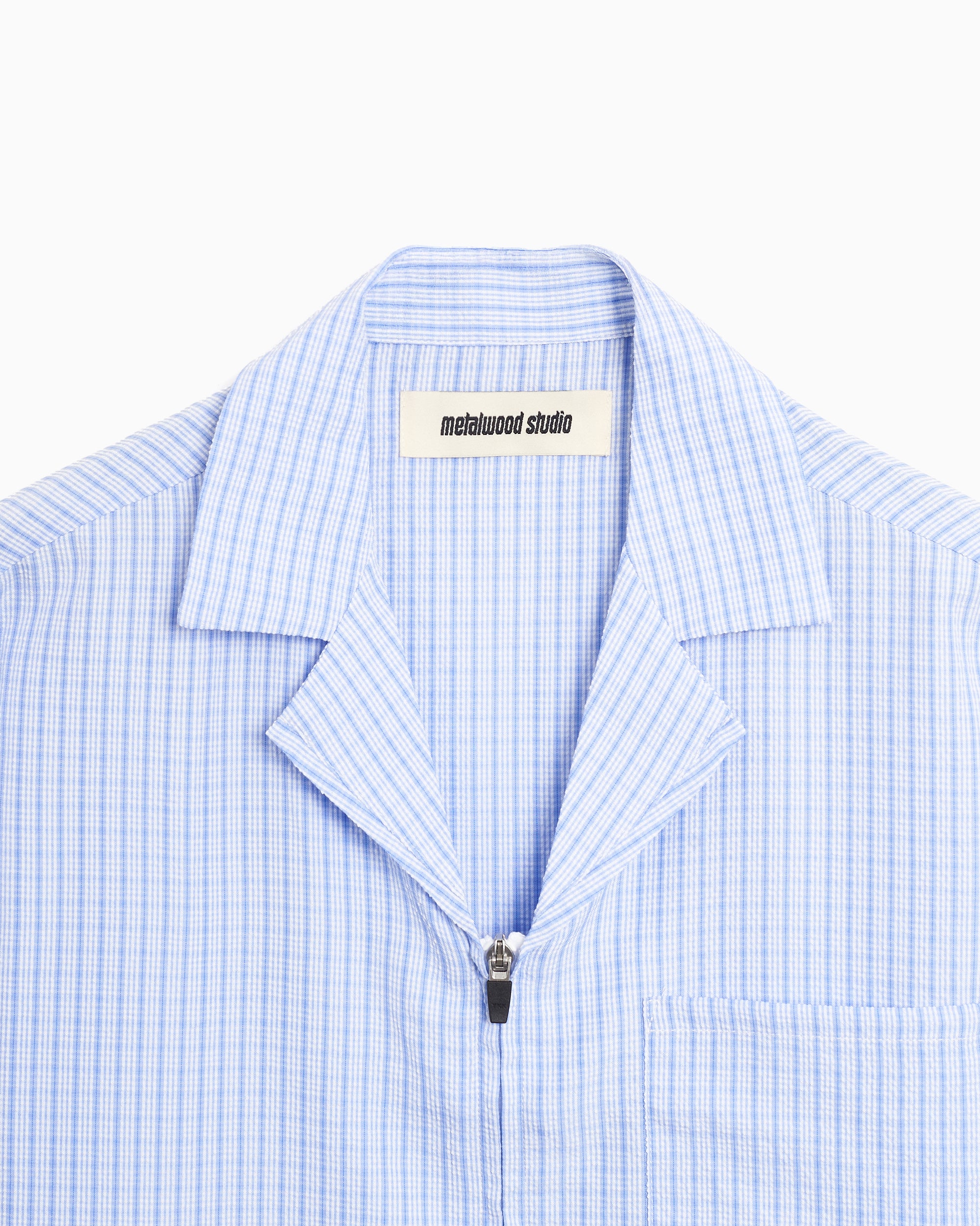 Shirts Metalwood Studio Textured Caddie Plaid Zipper Short-Sleeved Men's Shirt - MWS25-04-07-BLU