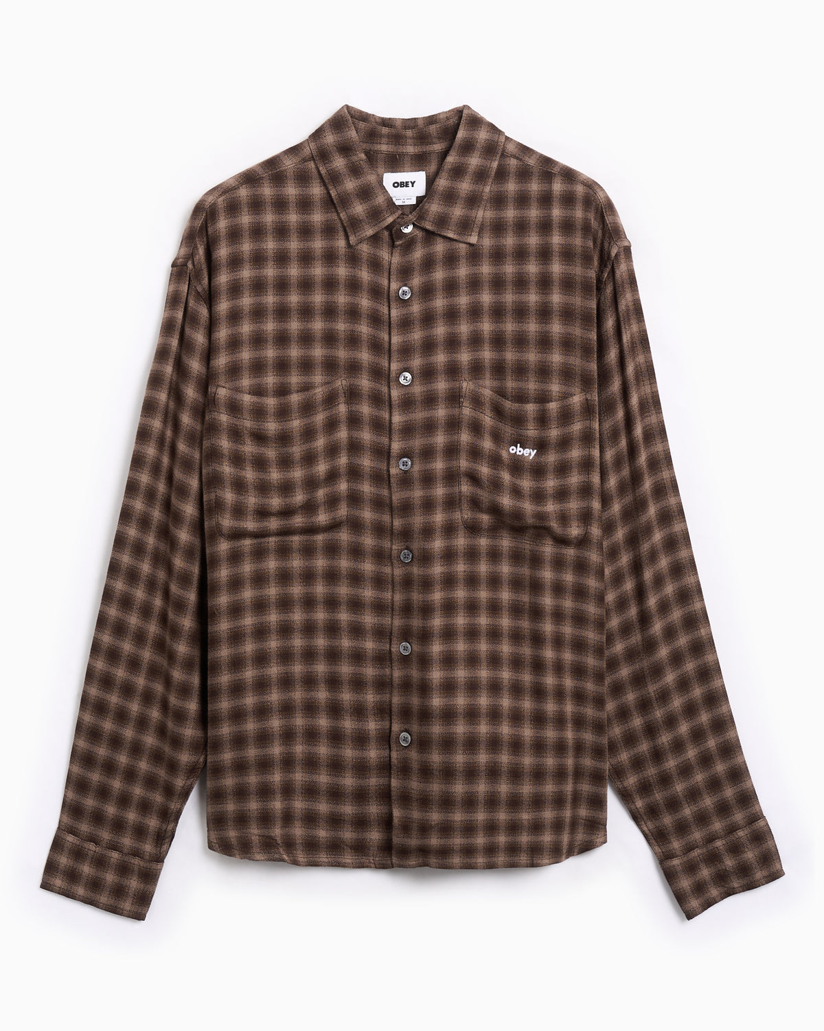 obey dress shirt OBEY Propaganda Long Sleeve Button Up Shirt Red Plaid Contrast Cuffs Sz Large