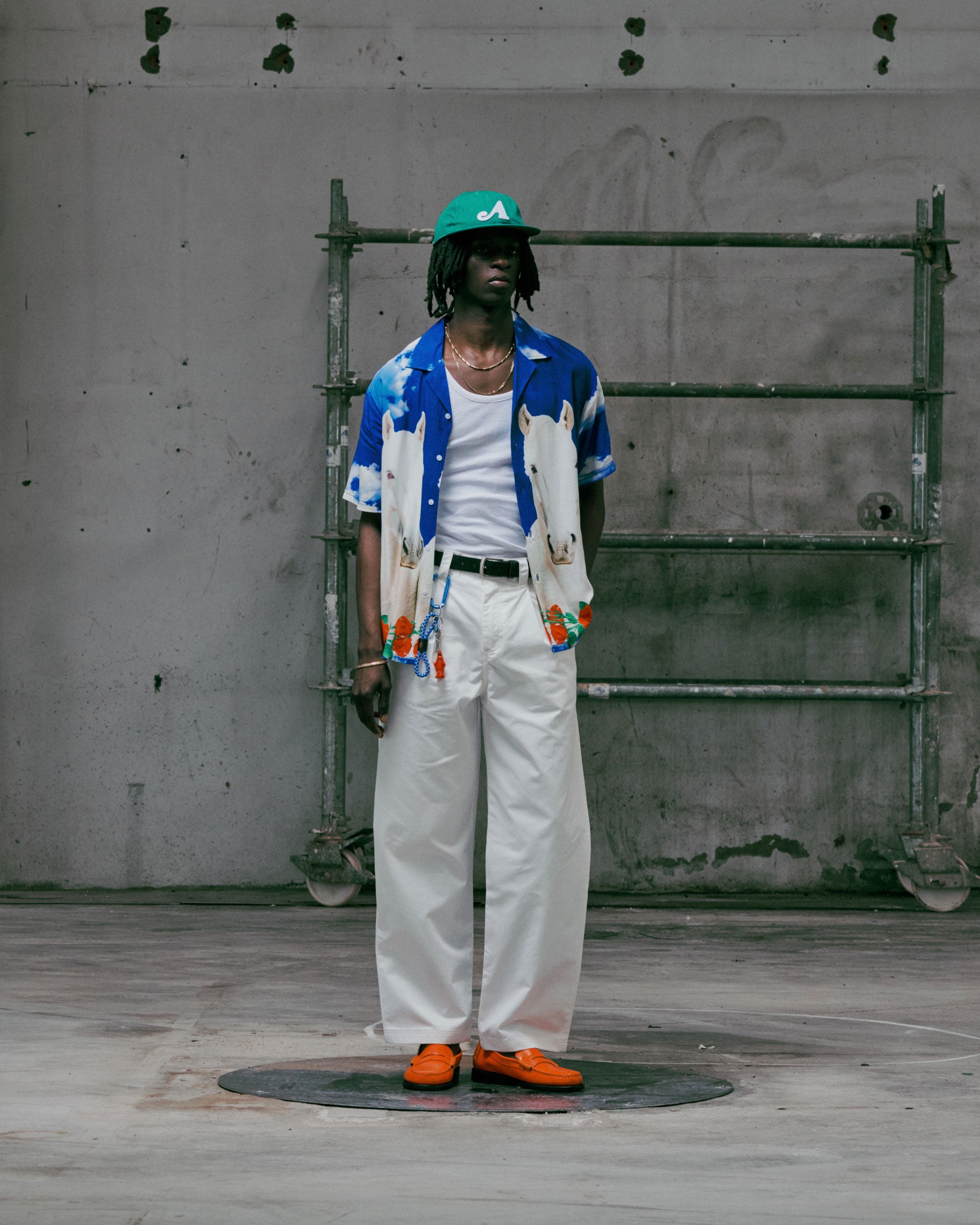 Shirts Pleasures White Horse Camp Short-Sleeved Men's Shirt - P25SU002-BLUE