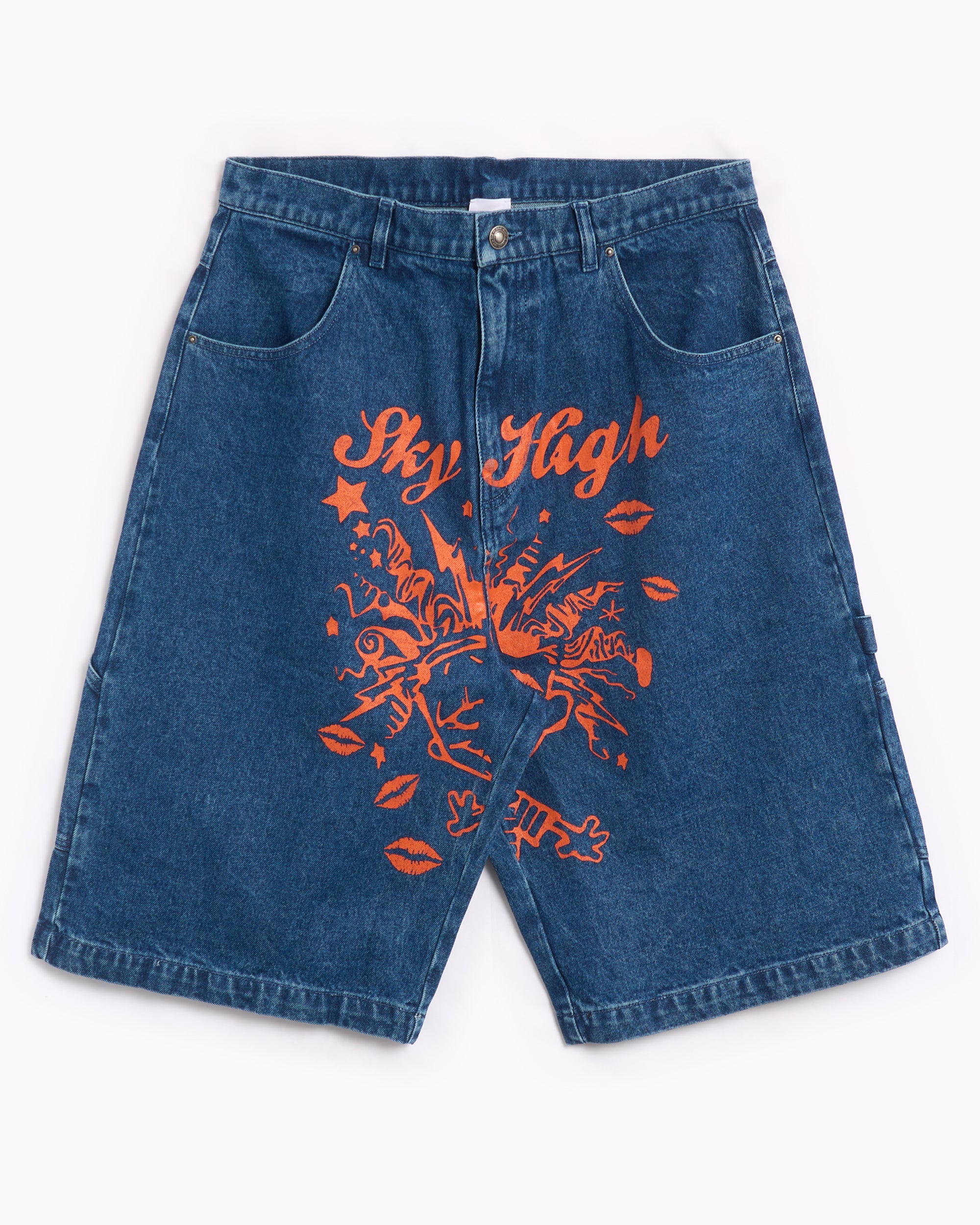 Sky High Farm Workwear Mindblown Unisex Print Denim Shorts Unisex Shor