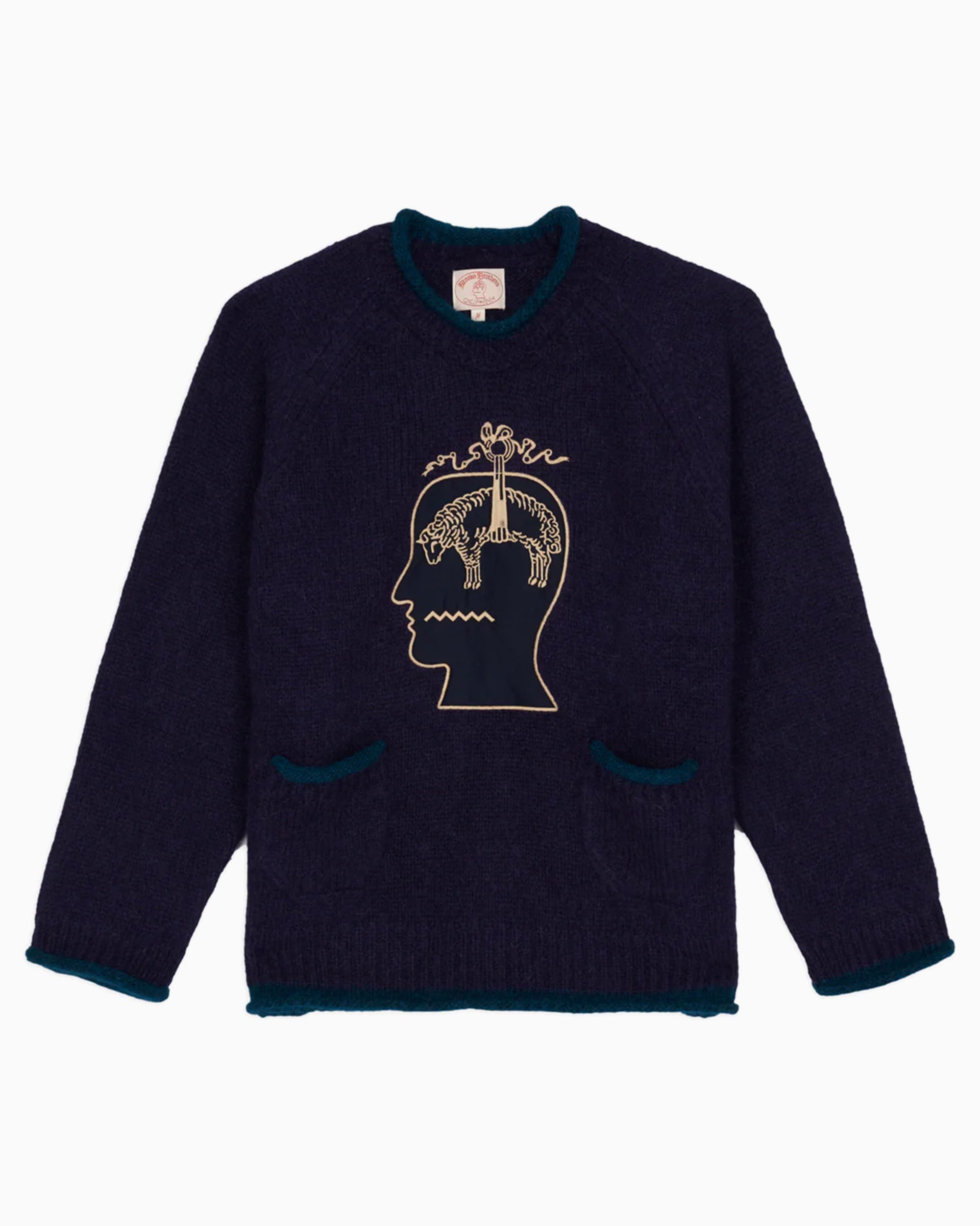 Brooks Brothers／ニットソリッドタイ／ロゴ刺繍／ネイビー／伊製 Brain Dead x Brooks Brothers California Embroidered Relaxed Men's Swea