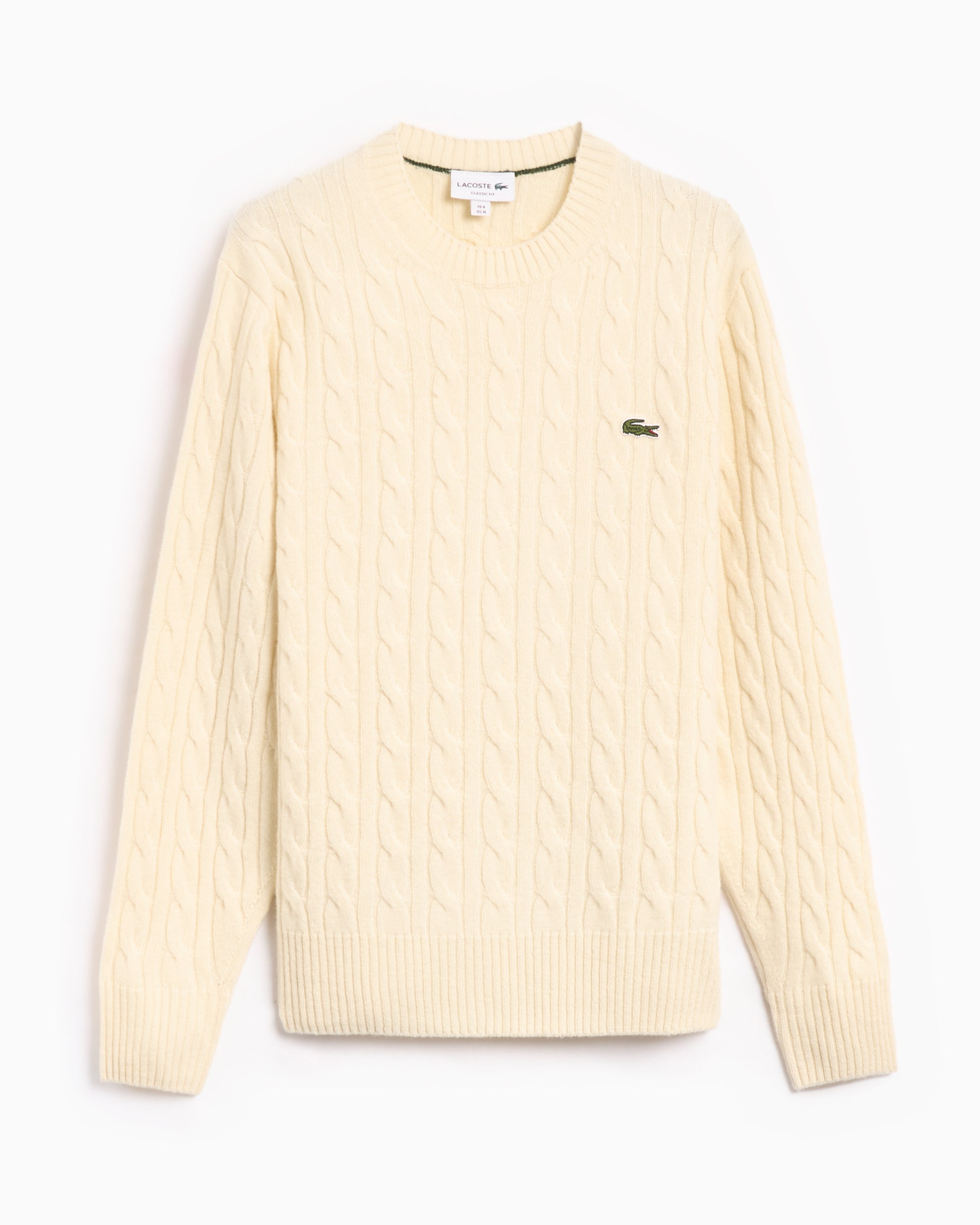 Lacoste Cable Knit Carded Wool Crew Neck Men's Sweater