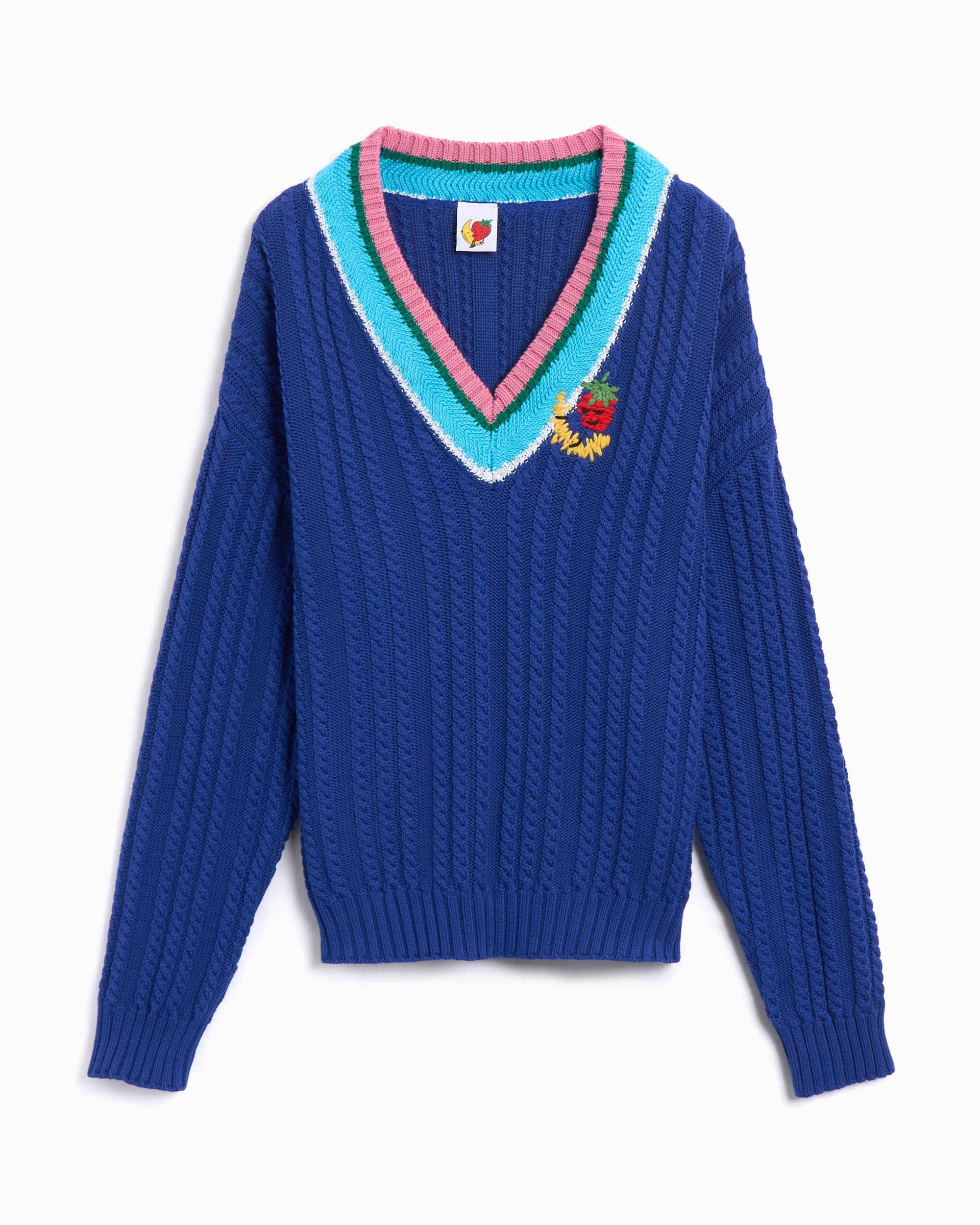 Sky High Farm Workwear Cableknit V-Neck Striped Sweater Unisex Sweater