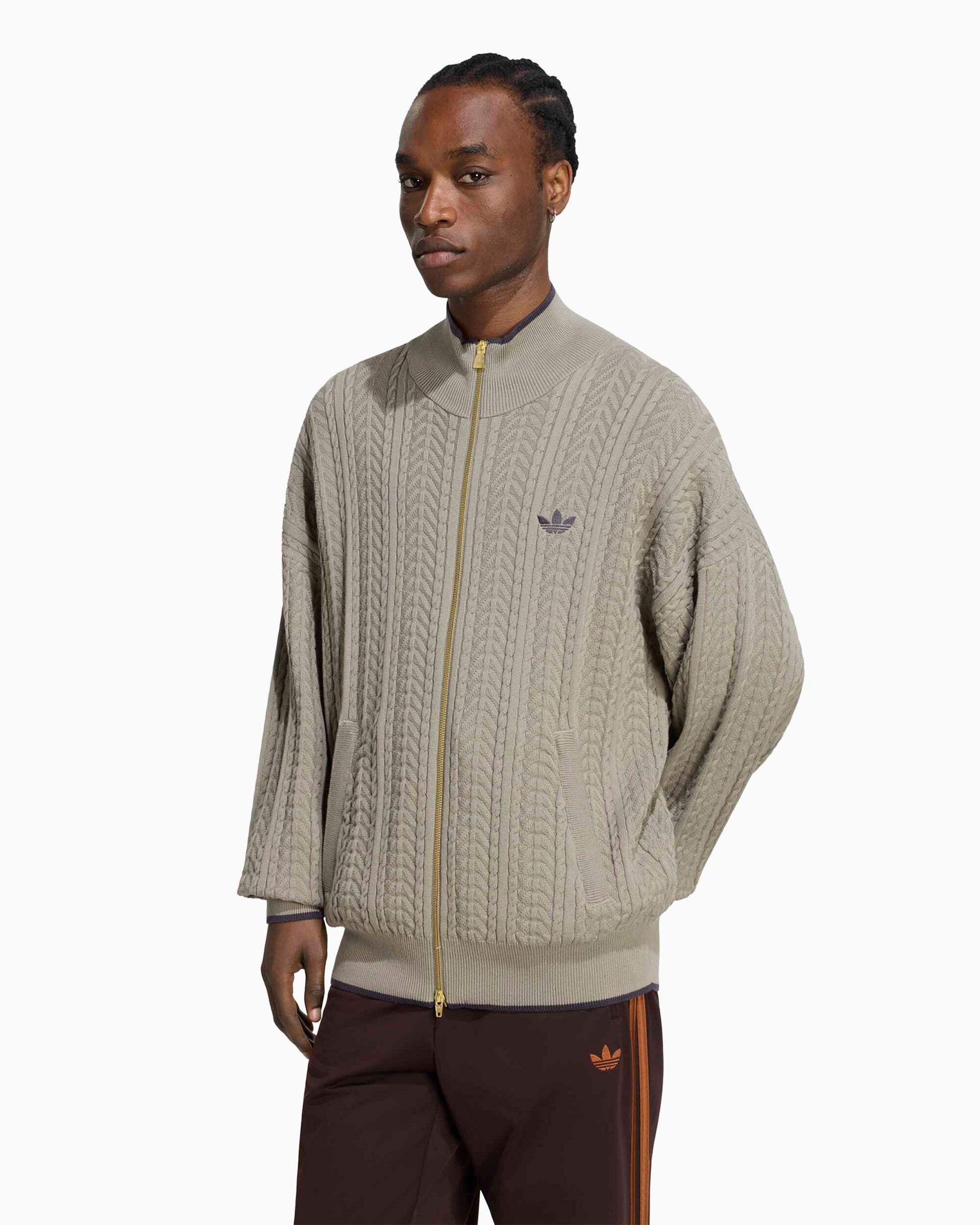 Bravida/FRISTADS(SWE)ビンテージワークコート adidas Originals Cable Knit Firebird Relaxed Men's Zip-Up Sweatshirt