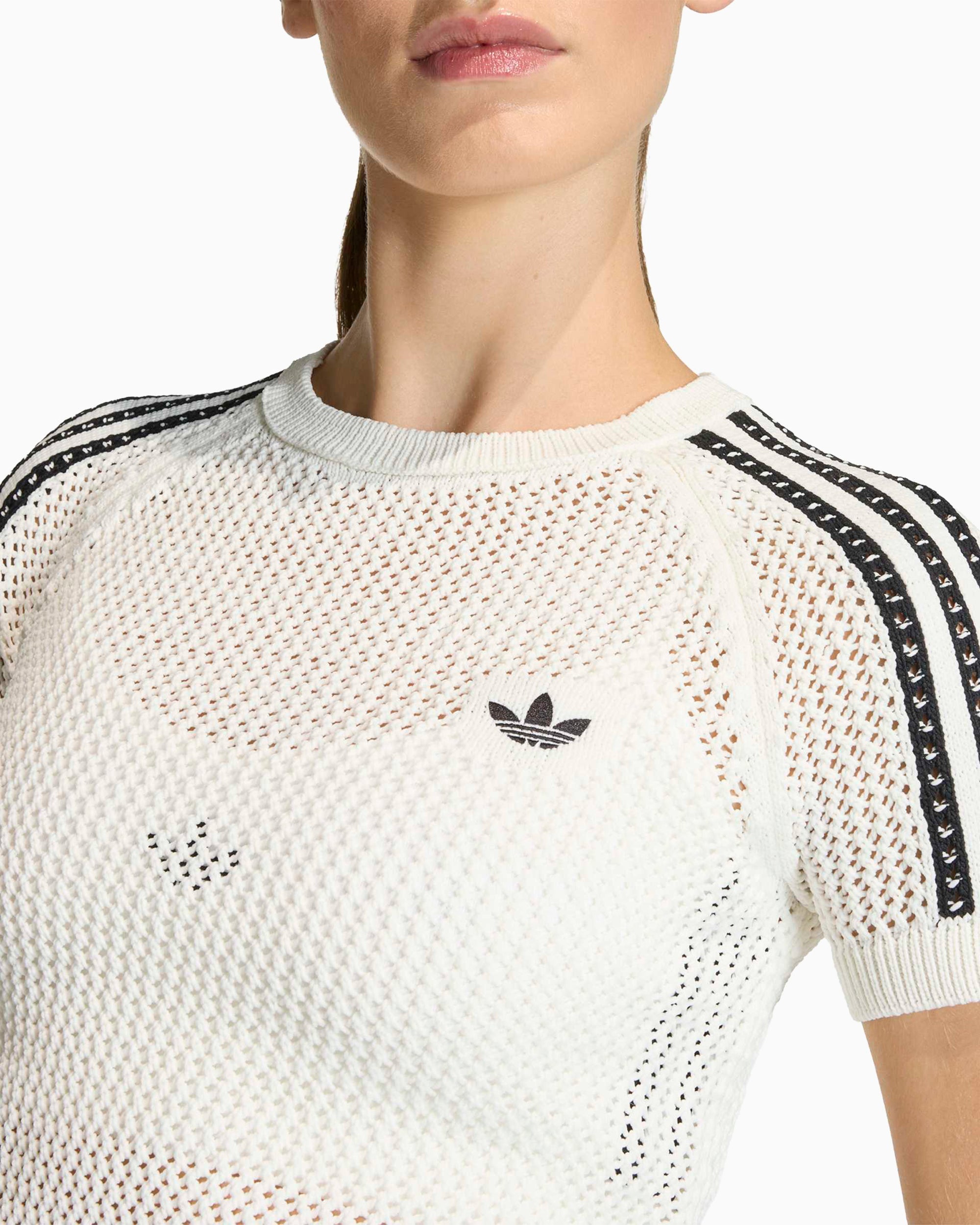 T-Shirts adidas Originals Knitted Crochet Cali Logo Crop Women's T-Shirt - KE0200