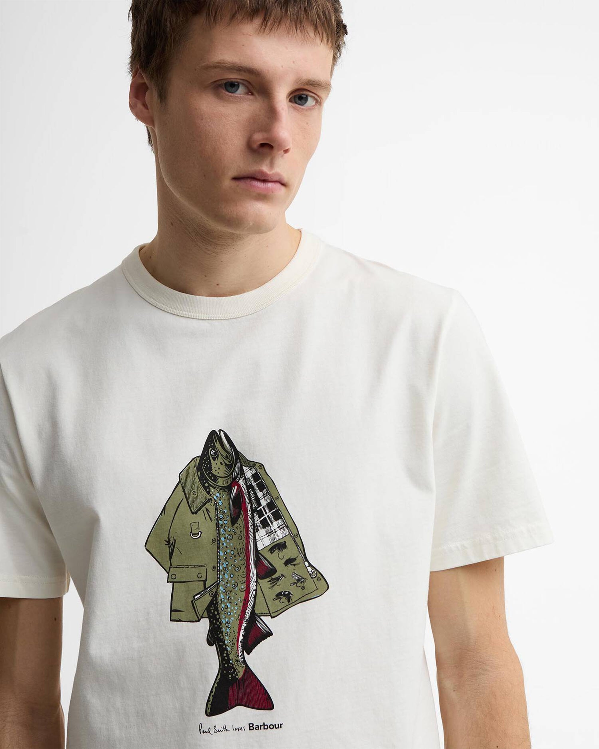 【新品未使用】paulsmith × barbour コラボ cawTシャツ Barbour x Paul Smith Fishing Jacket Graphic Men's T-Shirt
