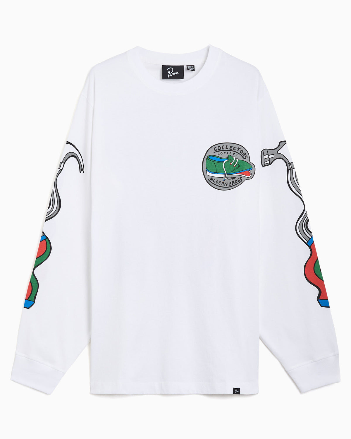 T-Shirts by Parra Bike Hammer Graphic Long-Sleeved Relaxed Men's T-Shirt - 56320-White