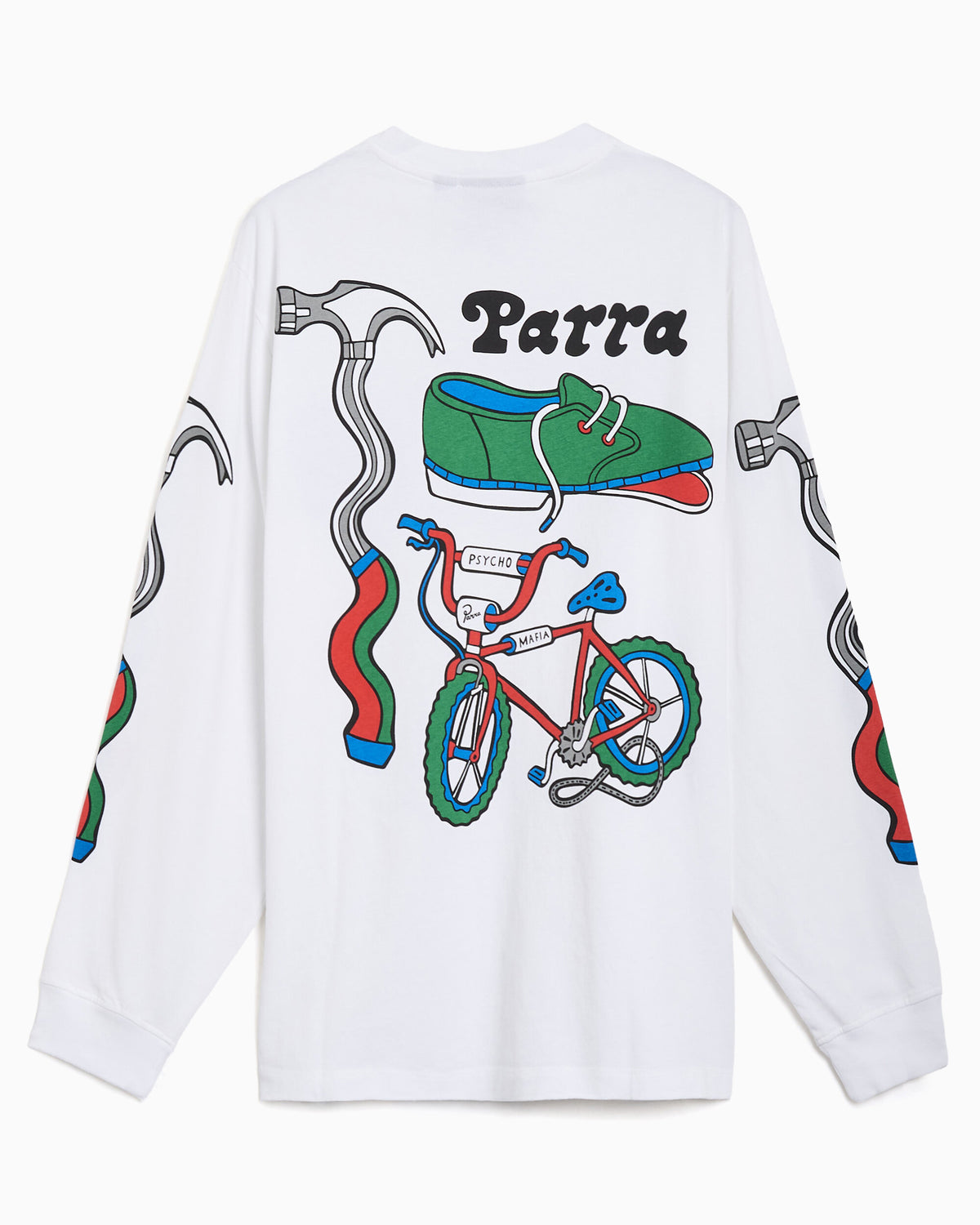 T-Shirts by Parra Bike Hammer Graphic Long-Sleeved Relaxed Men's T-Shirt - 56320-White