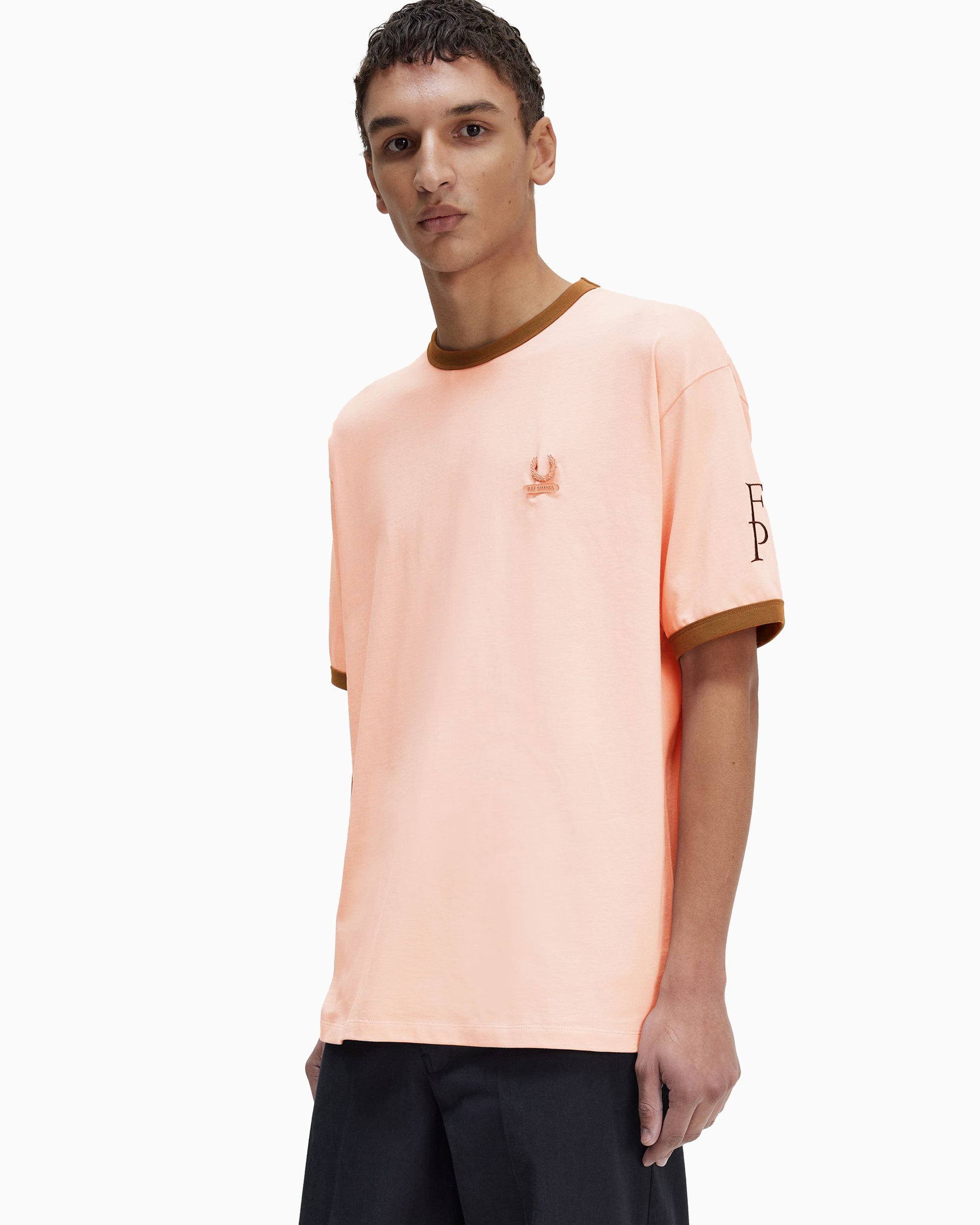Raf Simons Fred Perry 長袖Tシャツ S ピンク Fred Perry x Raf Simons Contrast Trim Men's Relaxed T-Shirt