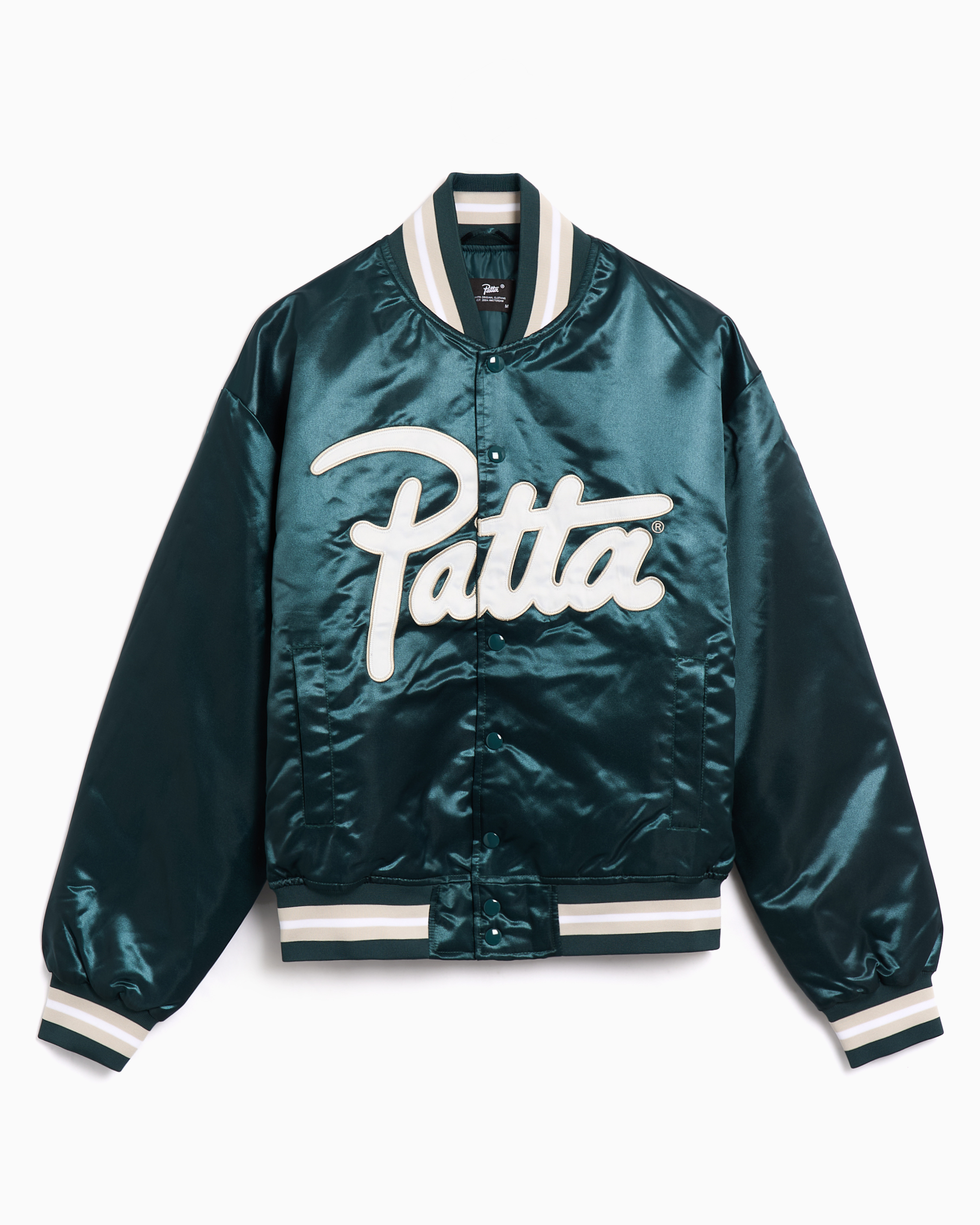 Varsity Jacket com logótipo Relaxed Patta Satin para homem Ref. POC-AW25-5000-348-0016-201 Cor Verde Tamanho S