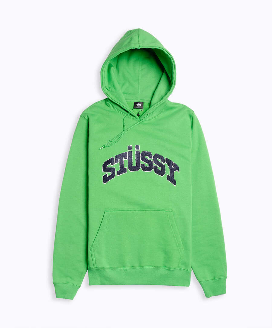 Stussy Chenille Crown Applique Hoodie Hooded Kelly Green in size S,M,L